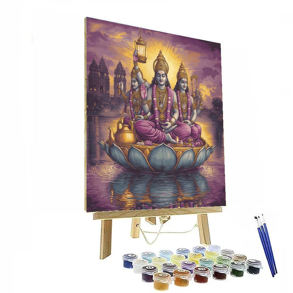 Brahma Lotus Boat At Twilight Number painting