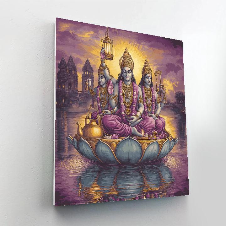 Brahma Lotus Boat At Twilight Number painting