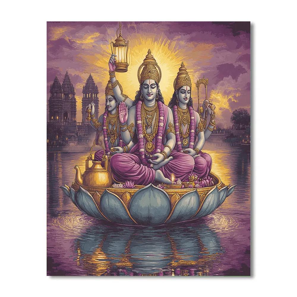 Brahma Lotus Boat At Twilight Number painting