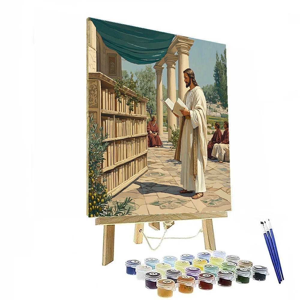 Jesus Teaching Scrolls In Open Air Library paint by color