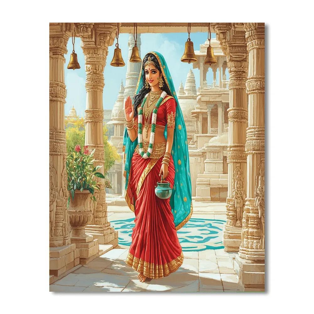 Temple Courtyard With Parvati Blessing paint by color