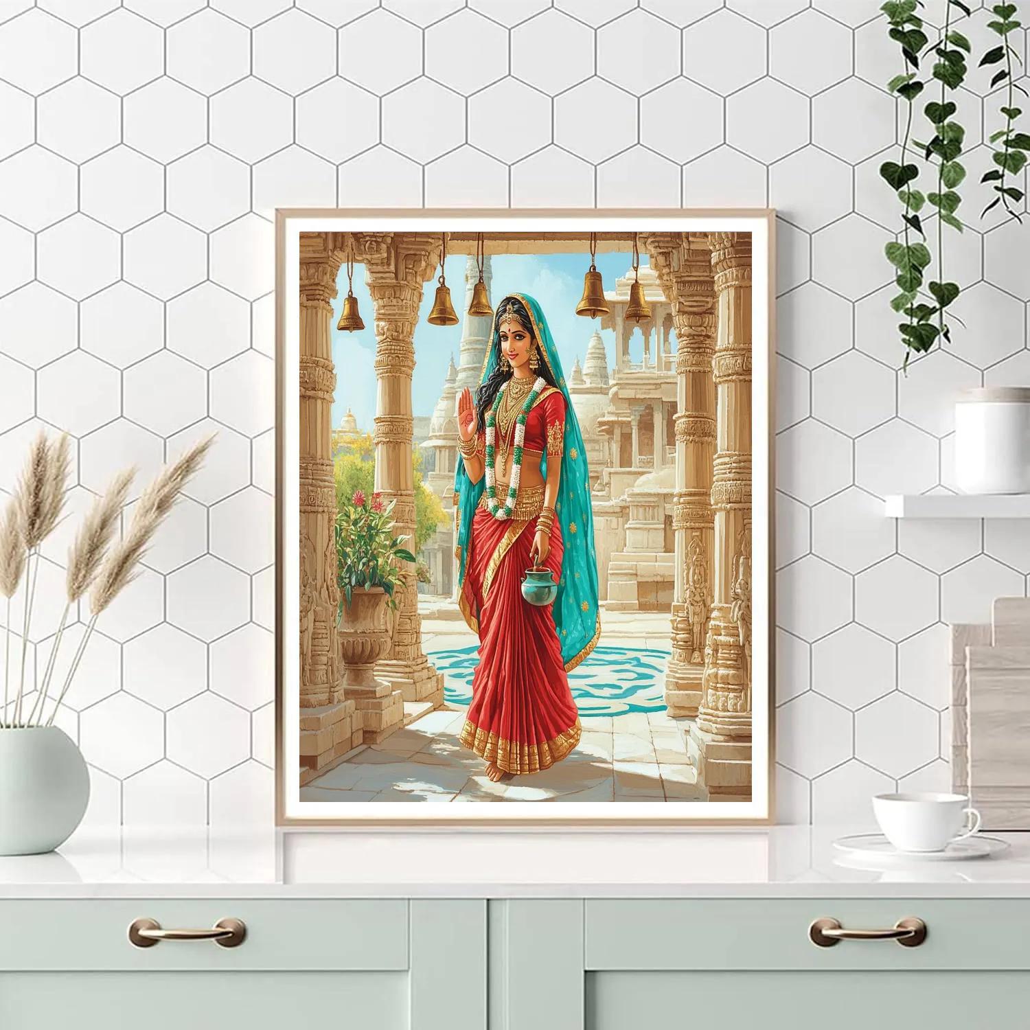Temple Courtyard With Parvati Blessing paint by color