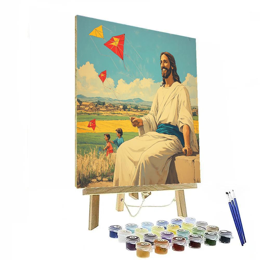 Jesus With Children Under Kite Sky DIY paint by numbers