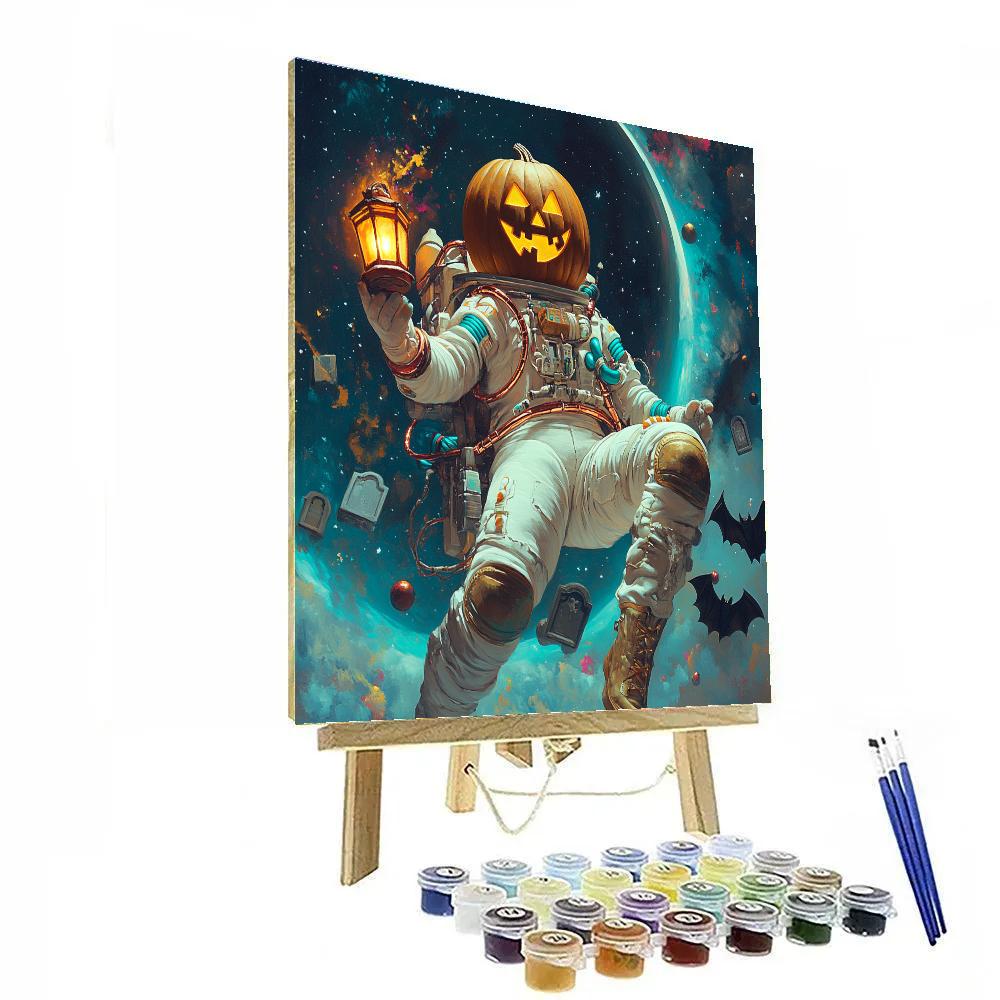 Astronaut Pumpkin Lantern In Haunted Orbit Paint by numbers kits