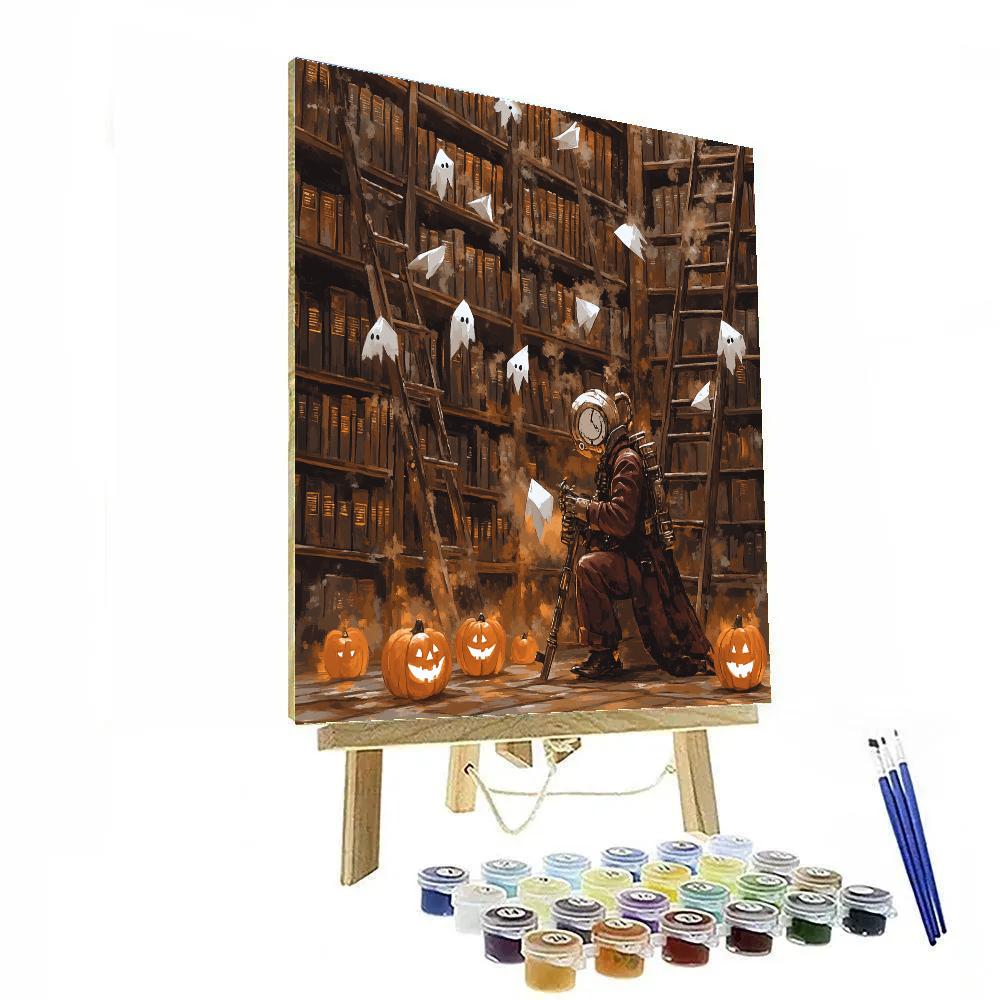 Clockwork Library With Spooky Paper Ghosts Painting by numbers kit