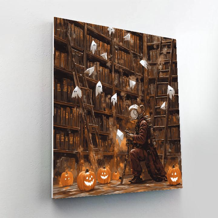 Clockwork Library With Spooky Paper Ghosts Painting by numbers kit