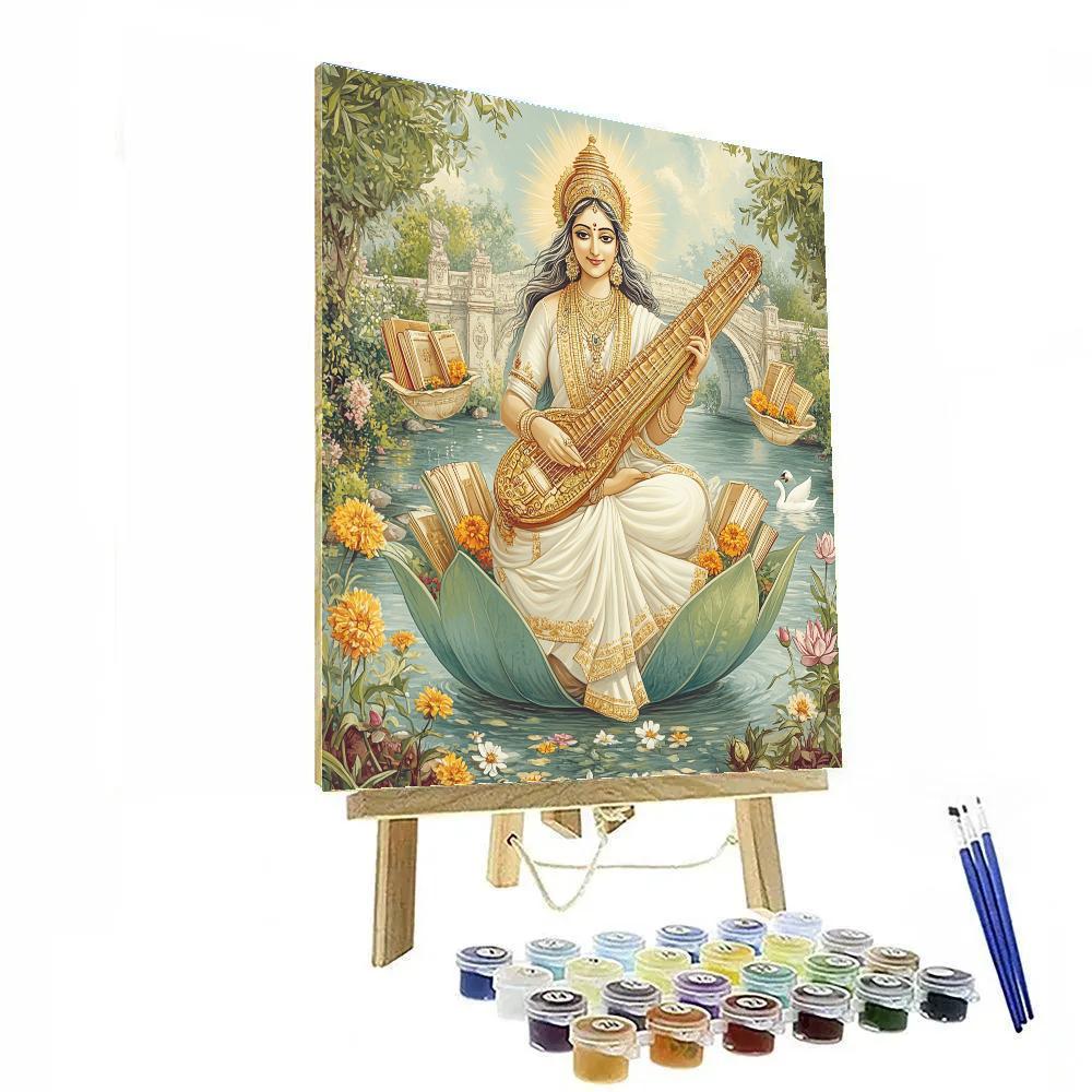 Saraswati In The Floating Library Garden painting number kit