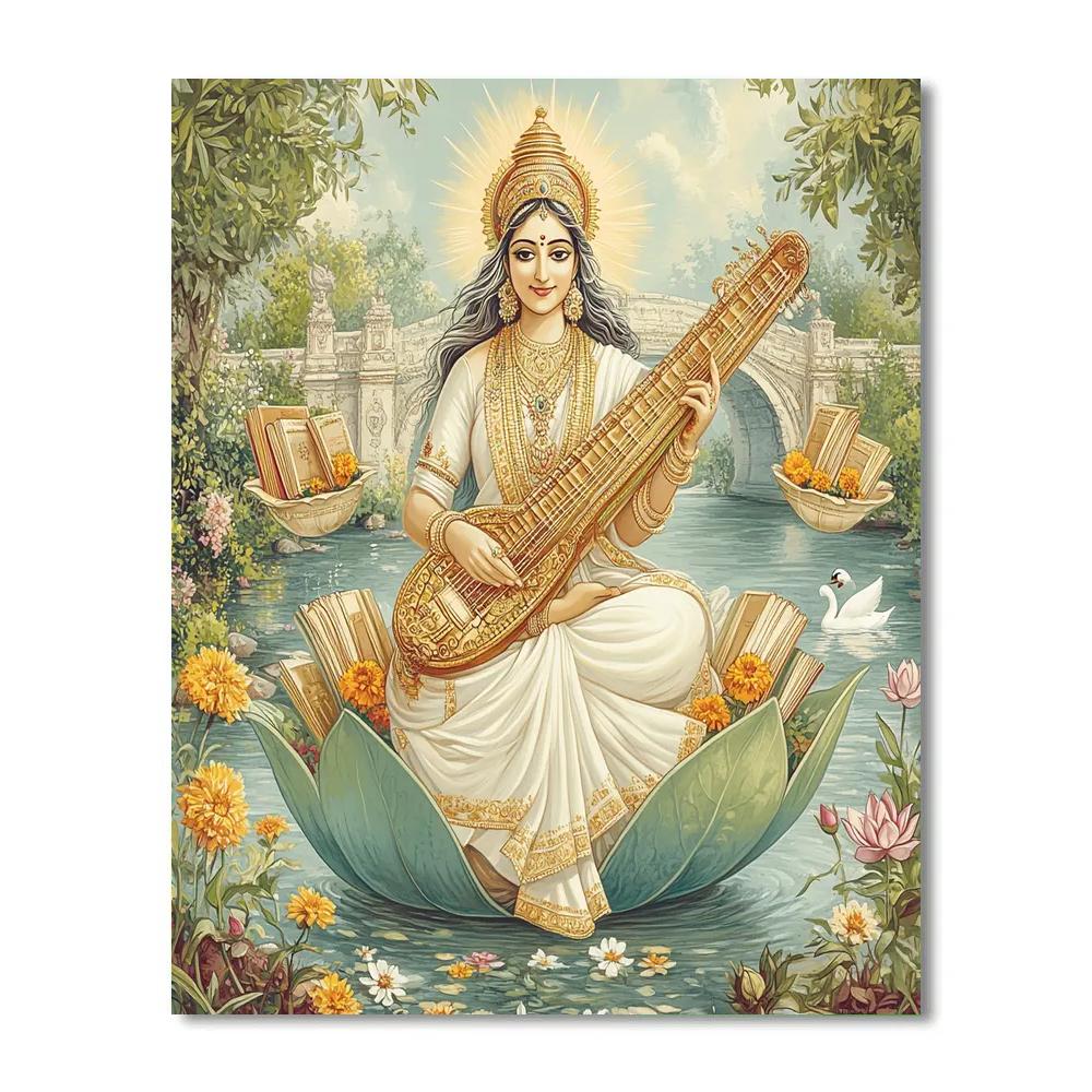 Saraswati In The Floating Library Garden painting number kit