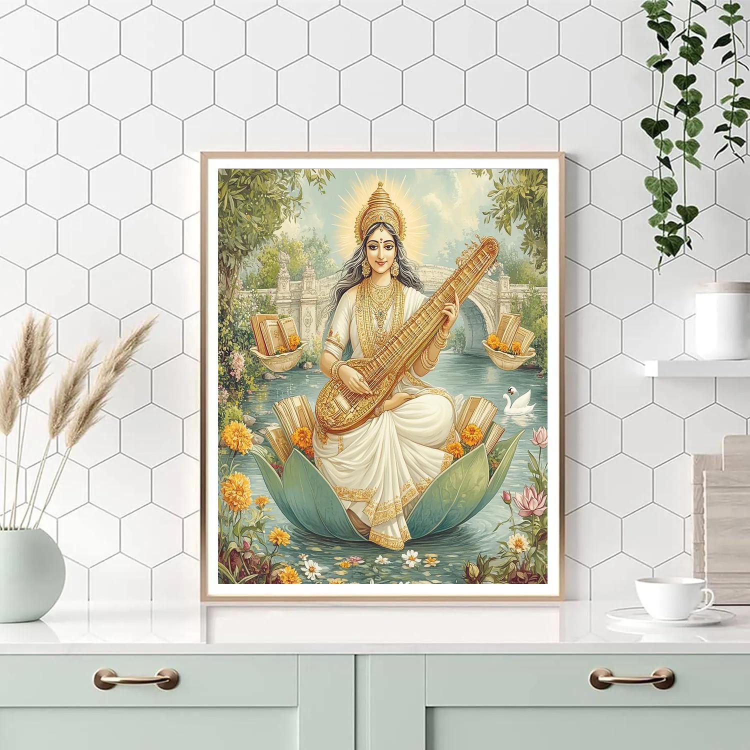 Saraswati In The Floating Library Garden painting number kit