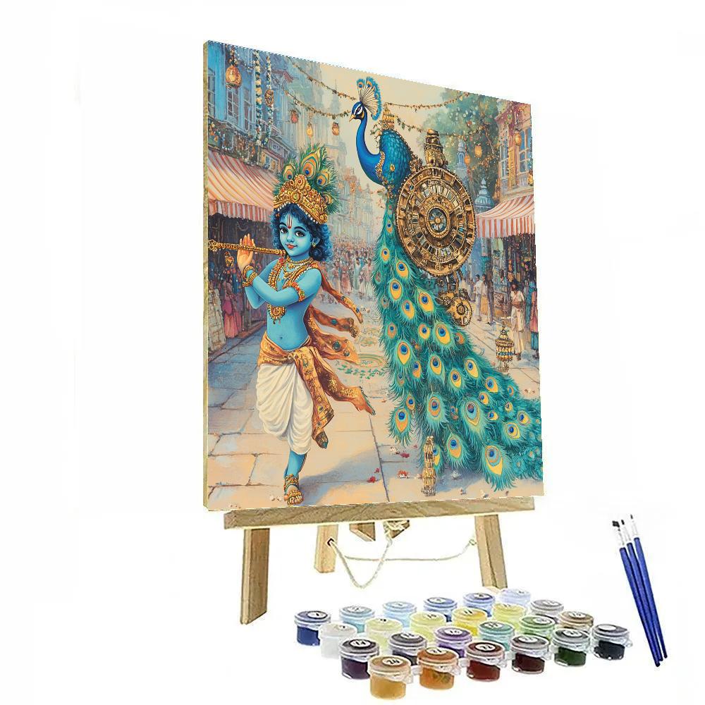 Krishna And The Clockwork Peacock Parade painting number kit