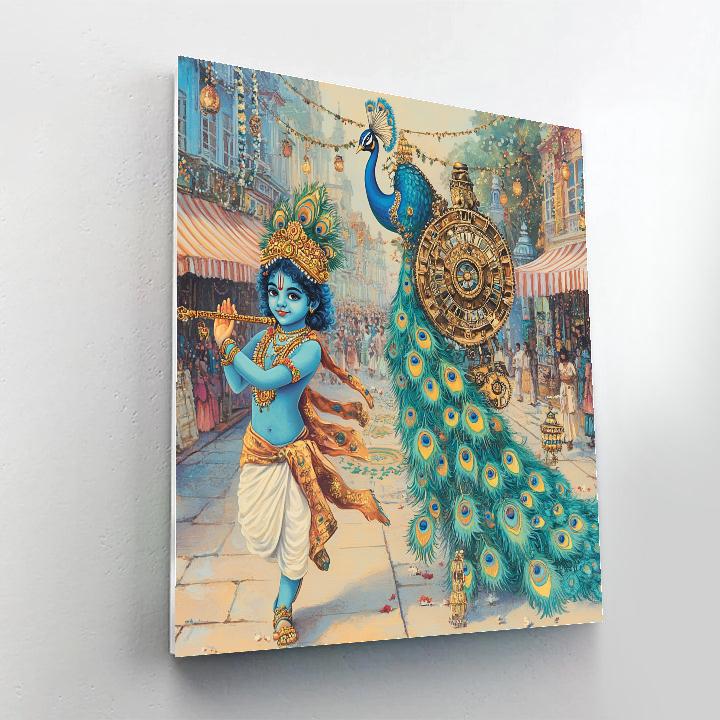 Krishna And The Clockwork Peacock Parade painting number kit