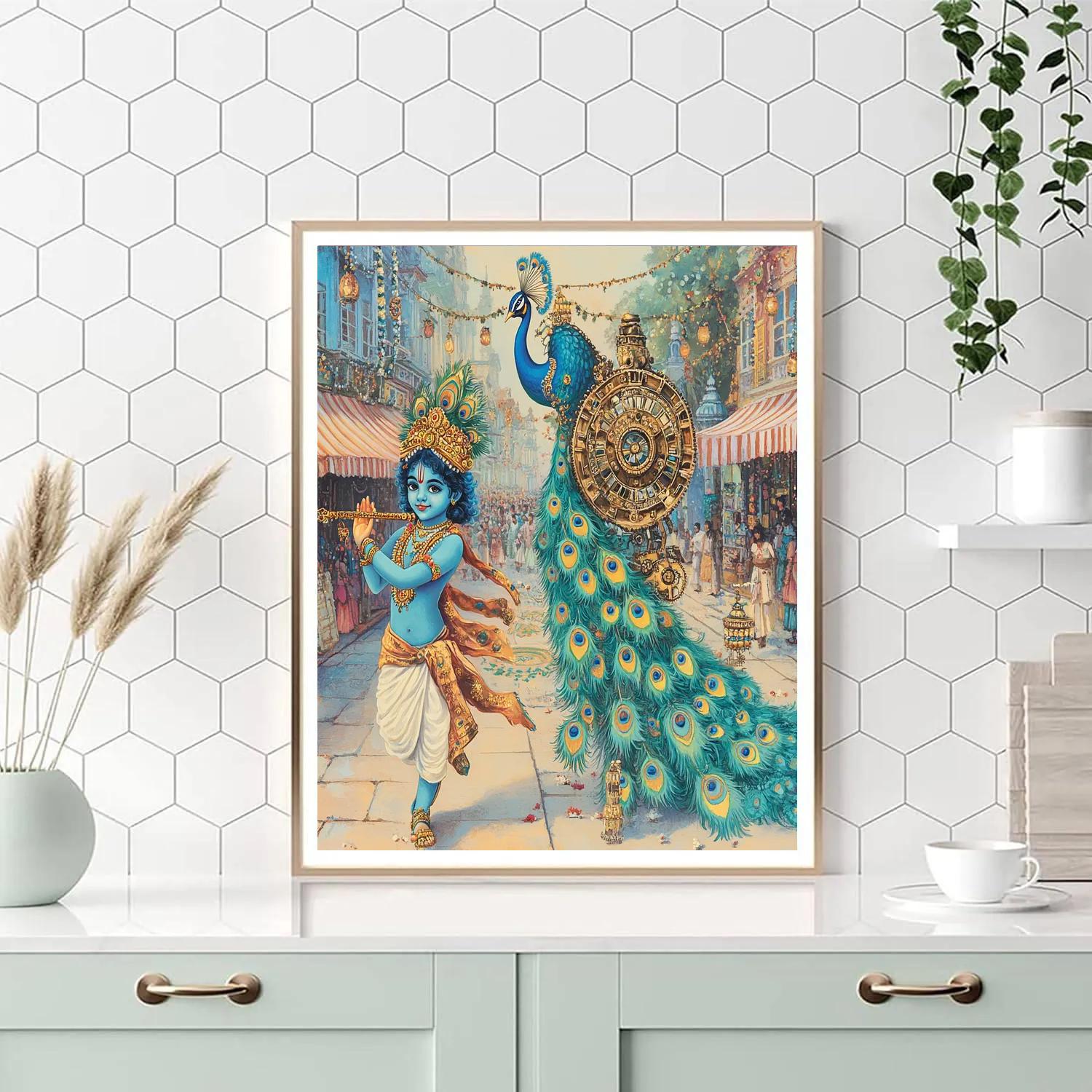 Krishna And The Clockwork Peacock Parade painting number kit