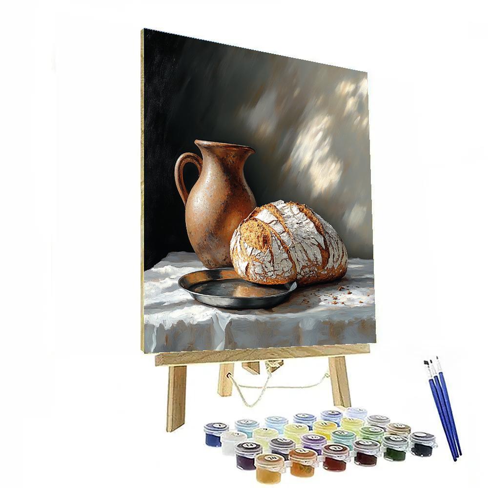 Diego Velázquez Inspired Market Still Life With Bread And Clay Vessel Under Storm Light painting number kit