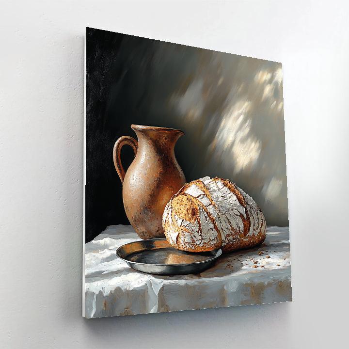 Diego Velázquez Inspired Market Still Life With Bread And Clay Vessel Under Storm Light painting number kit