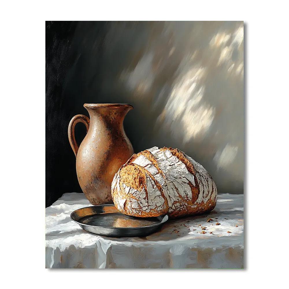Diego Velázquez Inspired Market Still Life With Bread And Clay Vessel Under Storm Light painting number kit