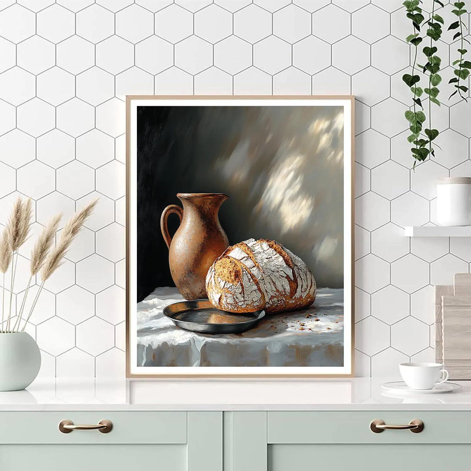 Diego Velázquez Inspired Market Still Life With Bread And Clay Vessel Under Storm Light painting number kit