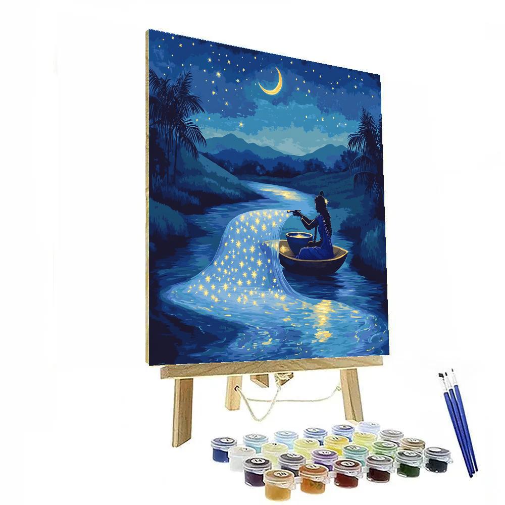 Krishna Painting Constellations On A River Veil paint by number