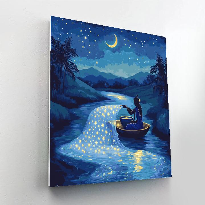 Krishna Painting Constellations On A River Veil paint by number