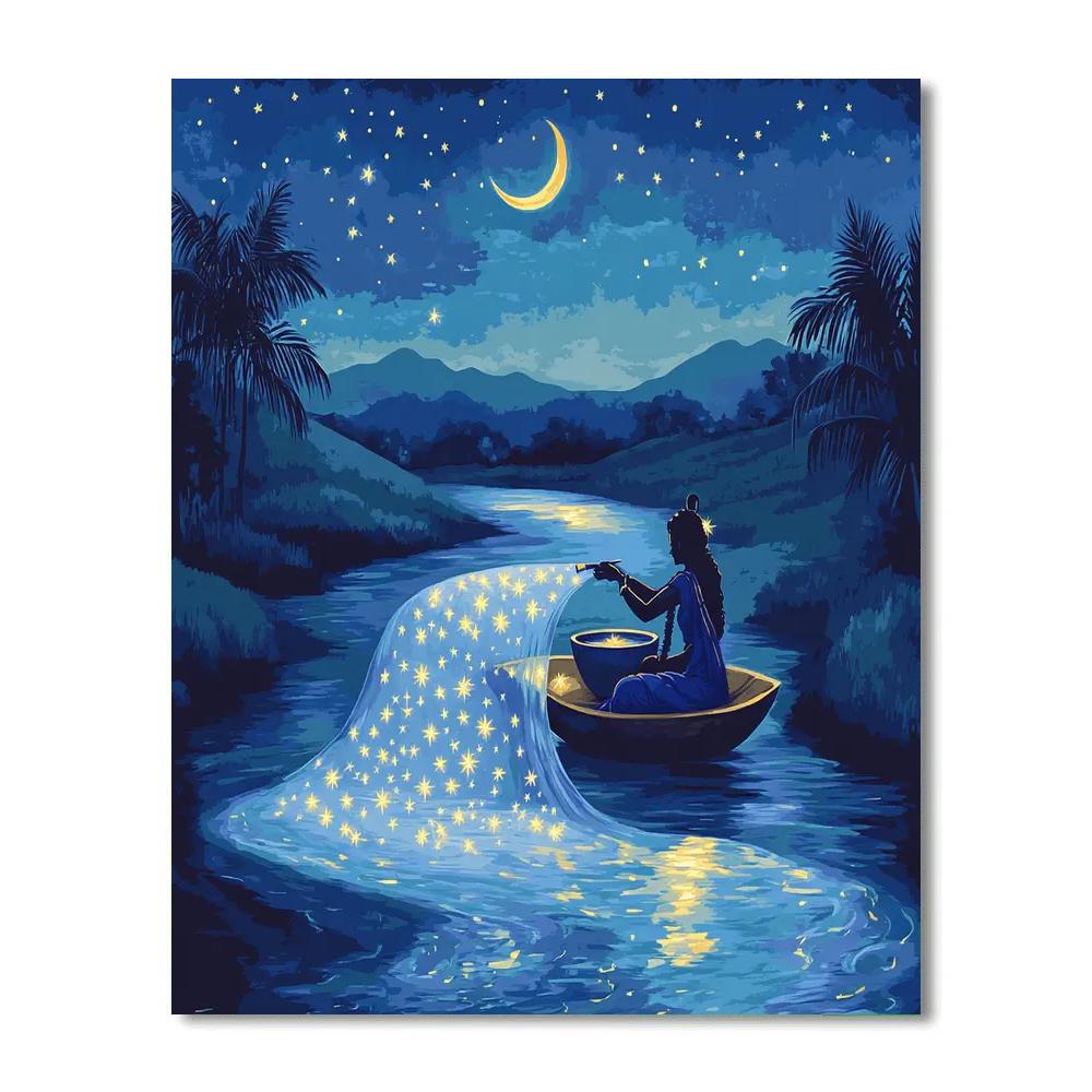 Krishna Painting Constellations On A River Veil paint by number