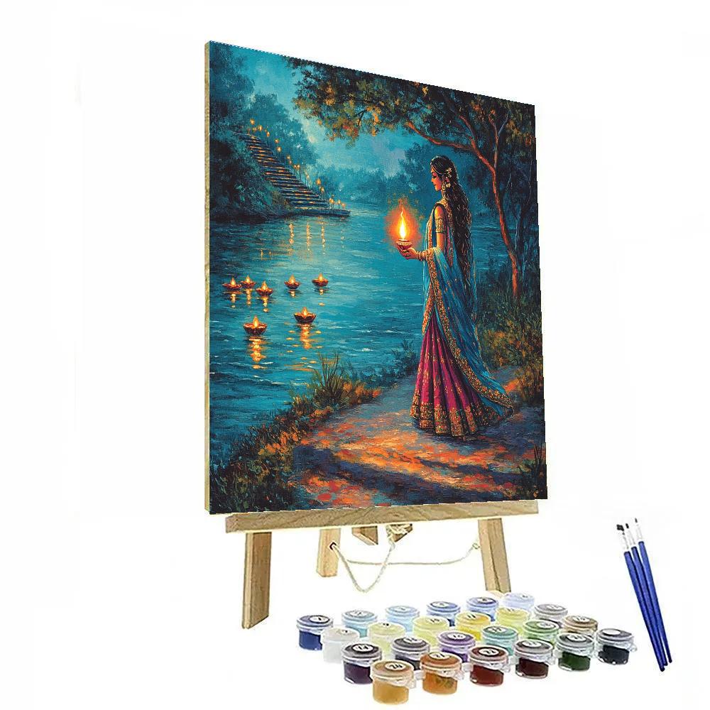 Parvati Candlelit Riverbank Aarti paint by number