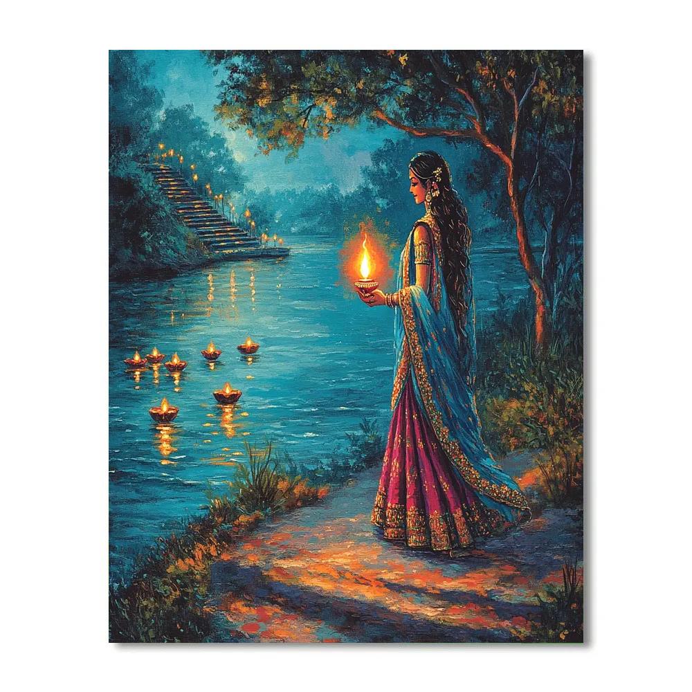 Parvati Candlelit Riverbank Aarti paint by number
