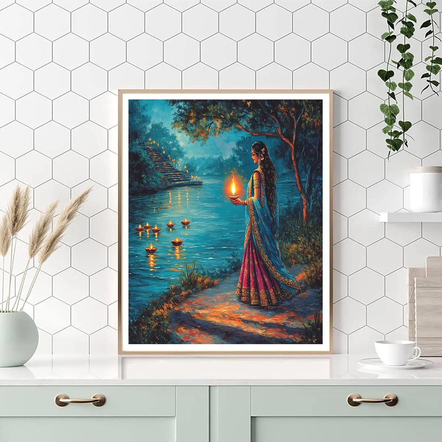 Parvati Candlelit Riverbank Aarti paint by number