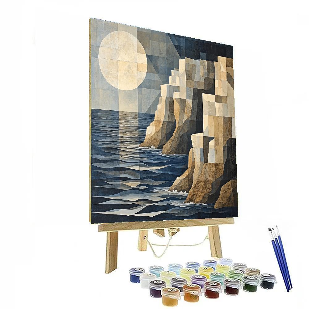 Pablo Picasso Inspired Fractured Tidal Cliffs And Moonlit Sea paint by numbers