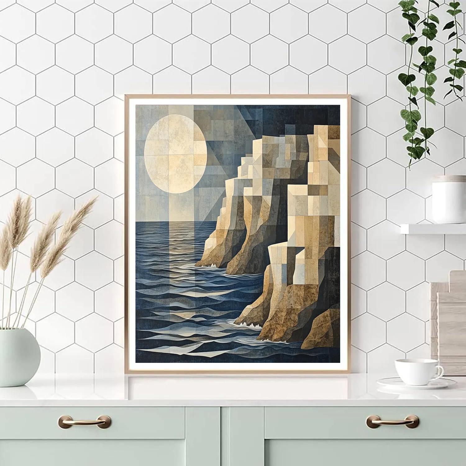 Pablo Picasso Inspired Fractured Tidal Cliffs And Moonlit Sea paint by numbers