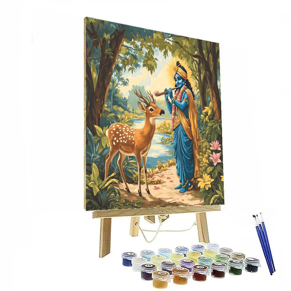 Krishna Teaching A Deer To Play The Flute Paint by numbers art