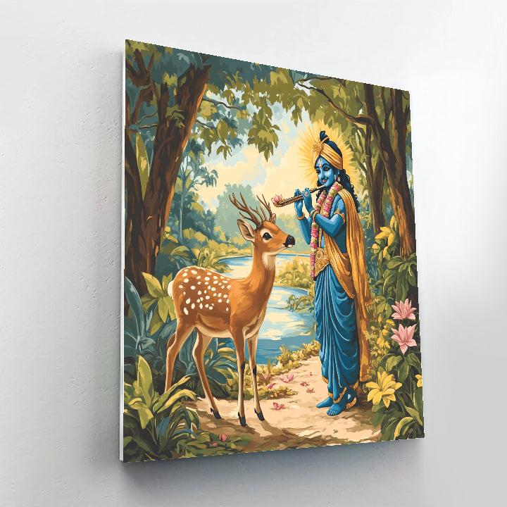 Krishna Teaching A Deer To Play The Flute Paint by numbers art