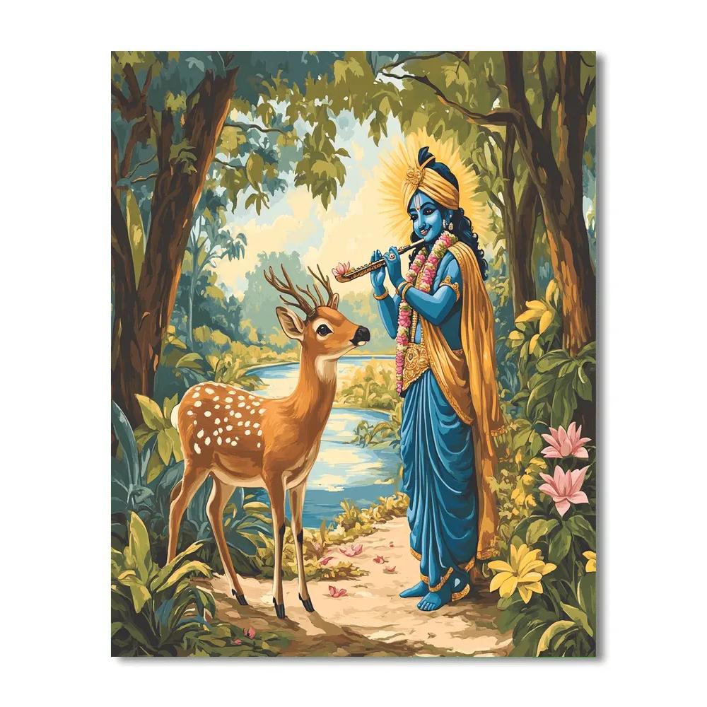Krishna Teaching A Deer To Play The Flute Paint by numbers art