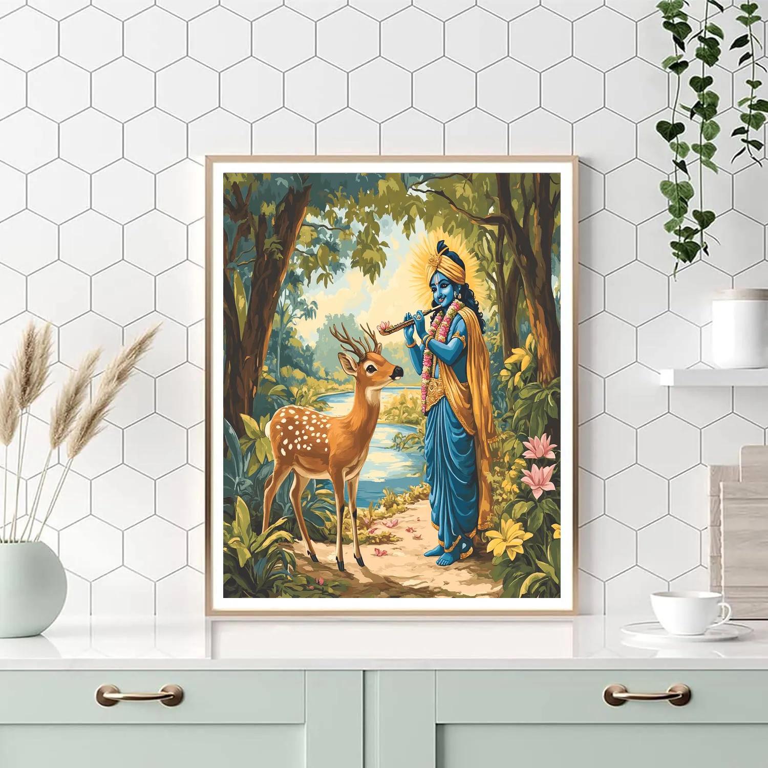 Krishna Teaching A Deer To Play The Flute Paint by numbers art