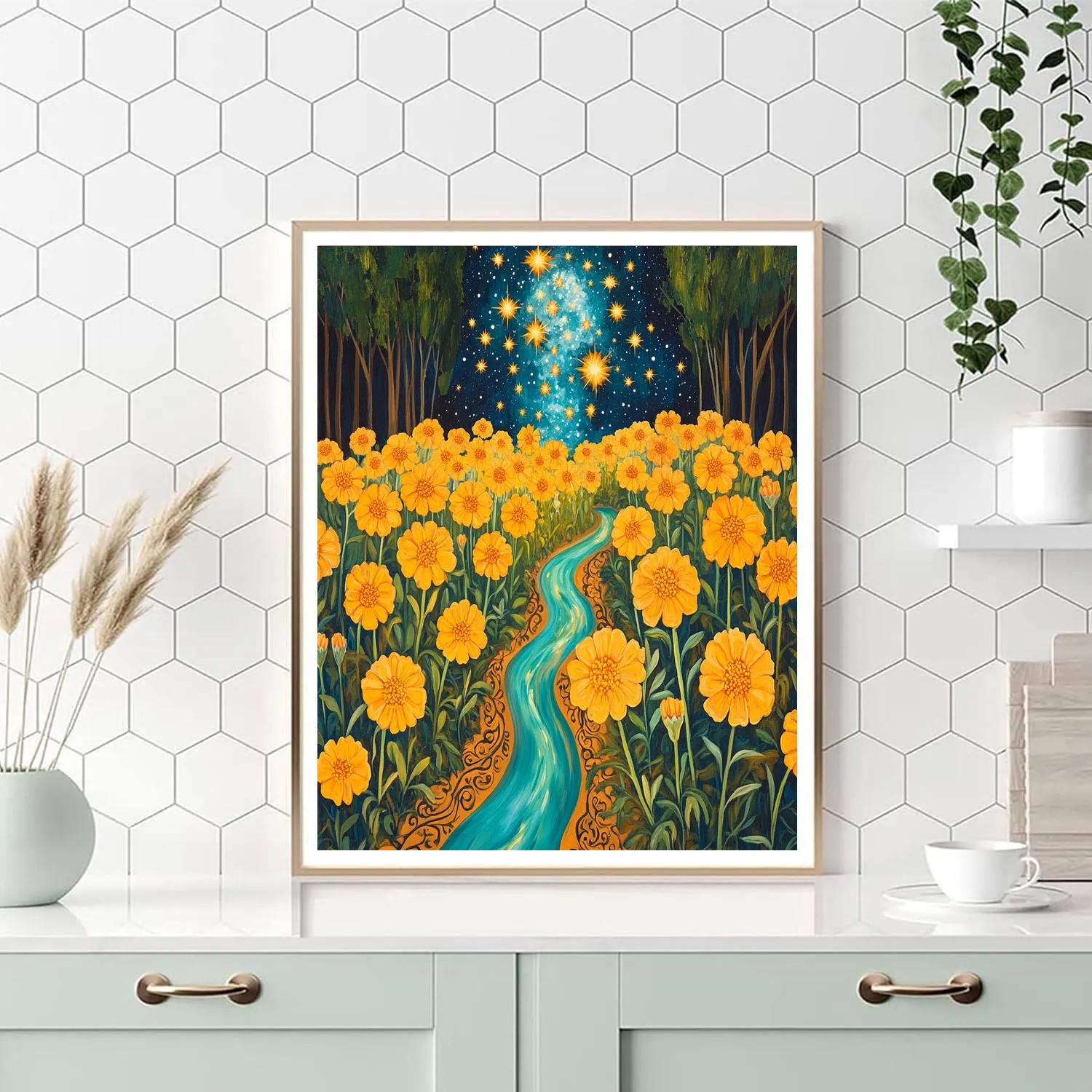 Frida Kahlo Inspired Milky Way Marigold Resilience Tapestry painting number kit