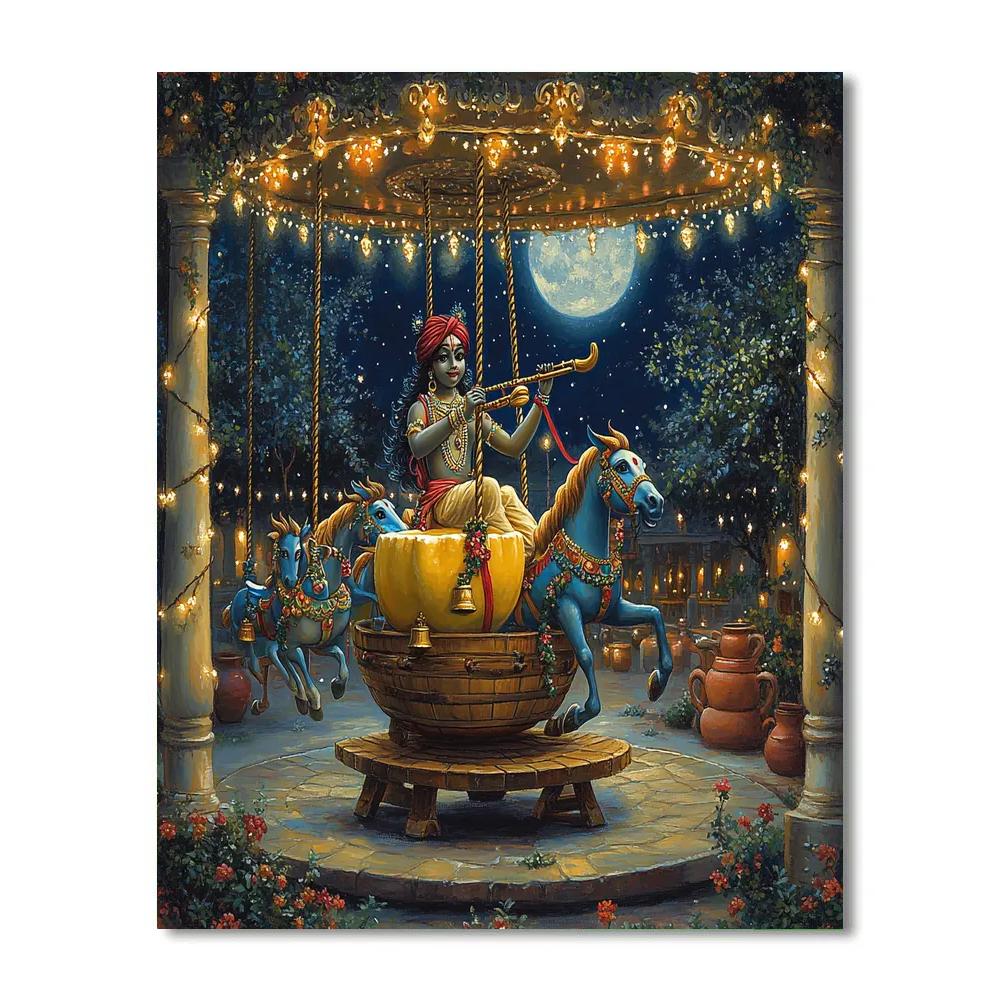 Krishna And The Moonlight Butter Churn Carousel Paint by numbers art