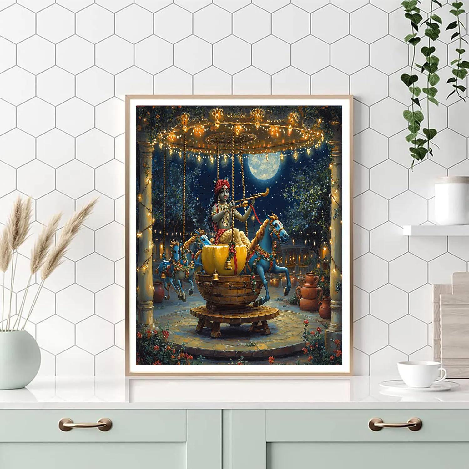Krishna And The Moonlight Butter Churn Carousel Paint by numbers art
