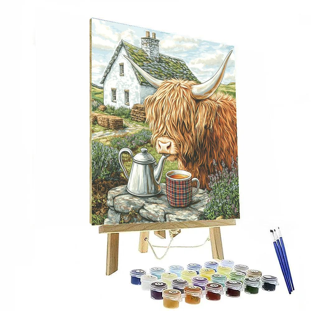 Crofthouse Tea Garden Highland Cow Paint by numbers art