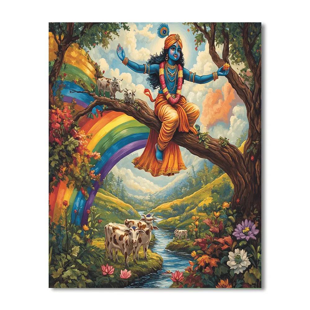 Krishna Balancing On A Rainbow Kadamba Branch DIY paint by numbers