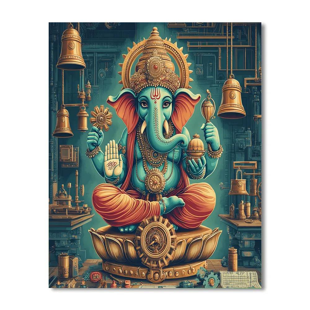 Clockwork Lotus Ganesha paint by color