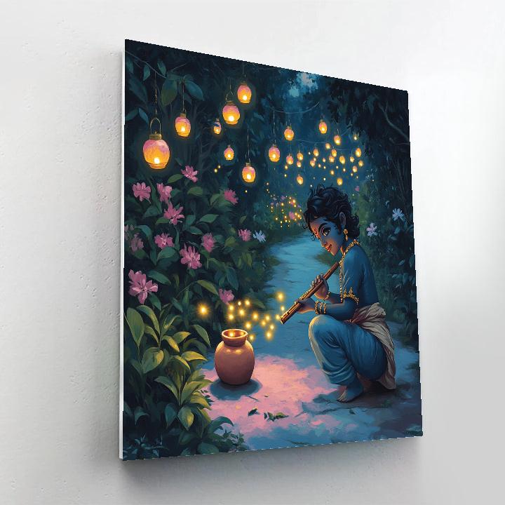 Krishna And The Lantern Garden Of Fireflies Number painting