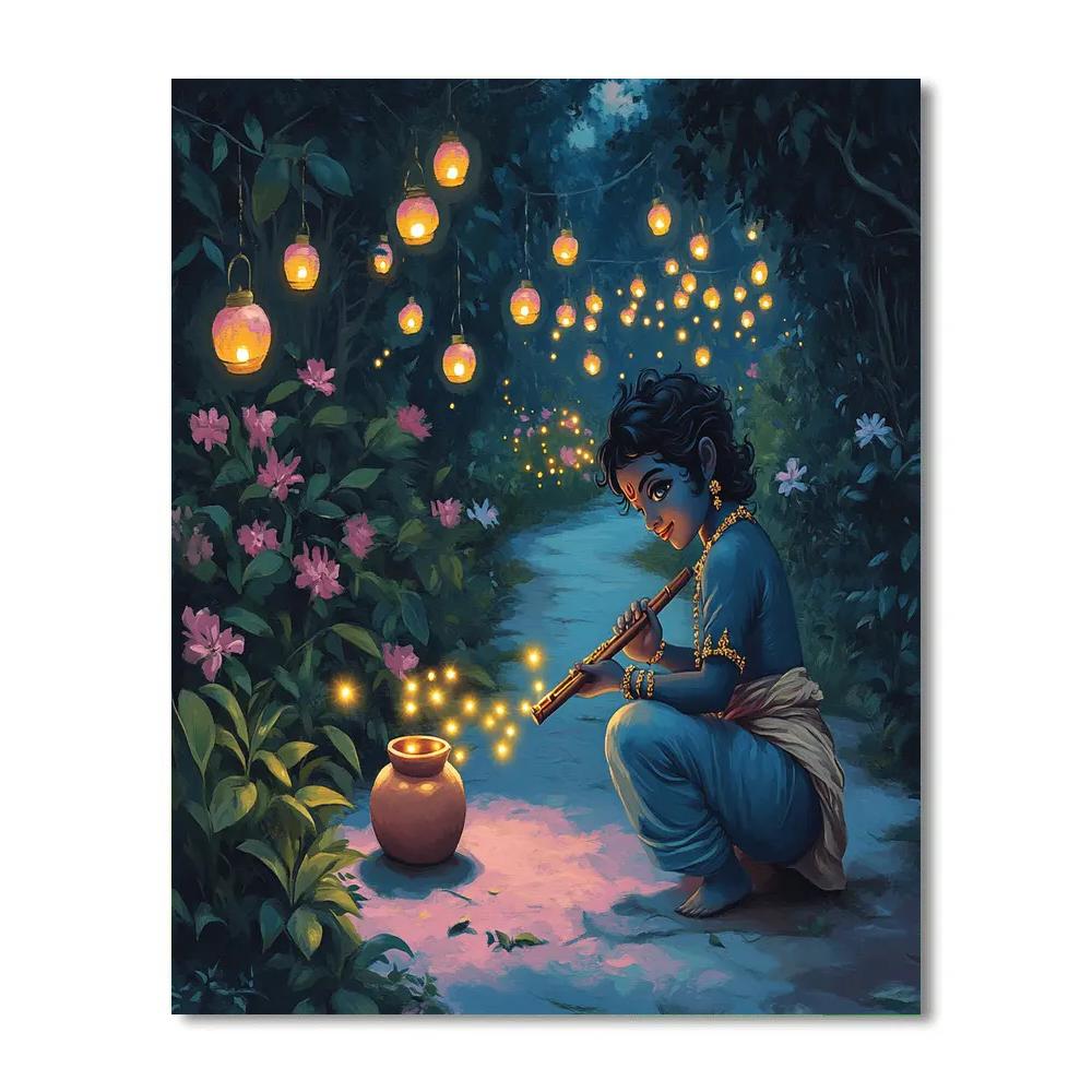 Krishna And The Lantern Garden Of Fireflies Number painting