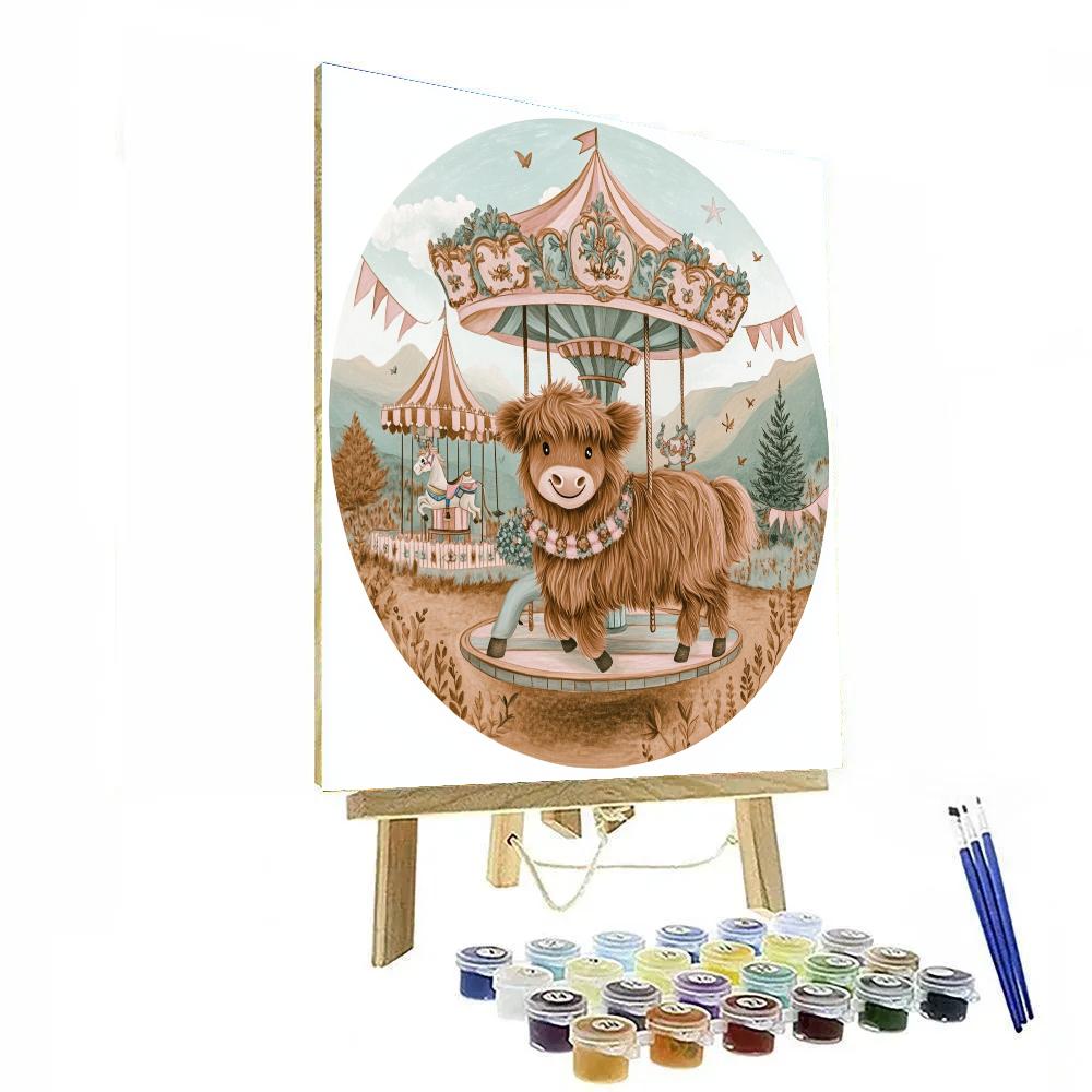 Highland Cow In Heather Carousel Painting by numbers kit