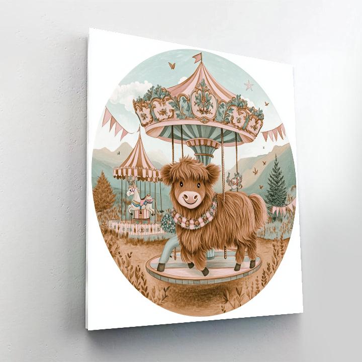 Highland Cow In Heather Carousel Painting by numbers kit