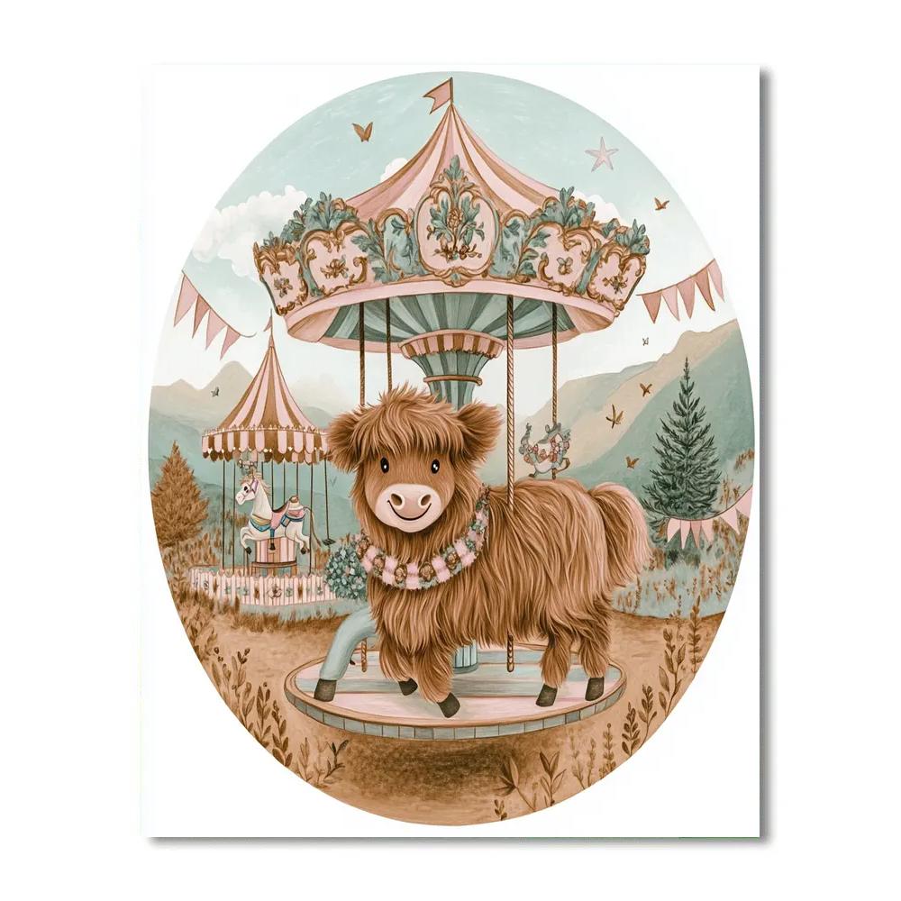 Highland Cow In Heather Carousel Painting by numbers kit