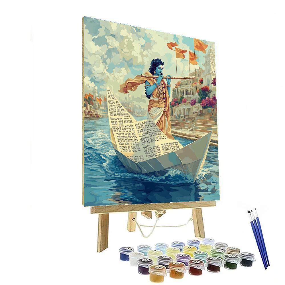 Krishna On The Paper Boat Of Sacred Verses painting number kit
