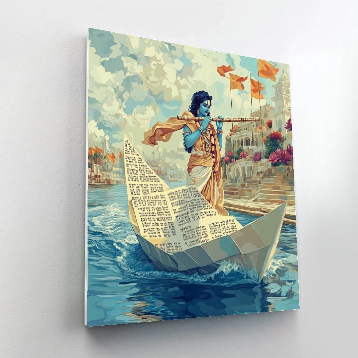 Krishna On The Paper Boat Of Sacred Verses painting number kit