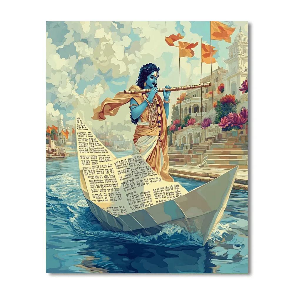 Krishna On The Paper Boat Of Sacred Verses painting number kit