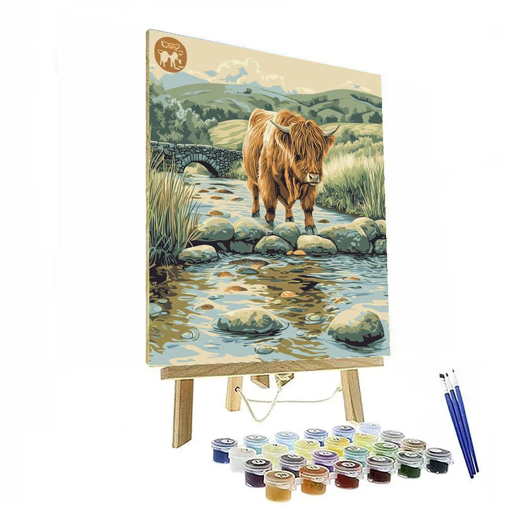 River Pebble Bridge Highland Cow Paint by numbers kits