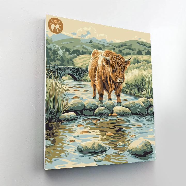 River Pebble Bridge Highland Cow Paint by numbers kits
