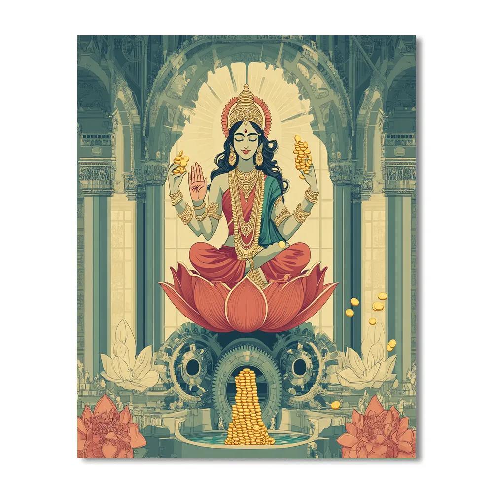 Clockwork Lotus Pavilion With Lakshmi Within Numbered painting kits