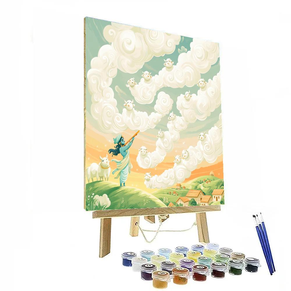 Krishna Guiding A Swirl Of Cloud Cows Number painting